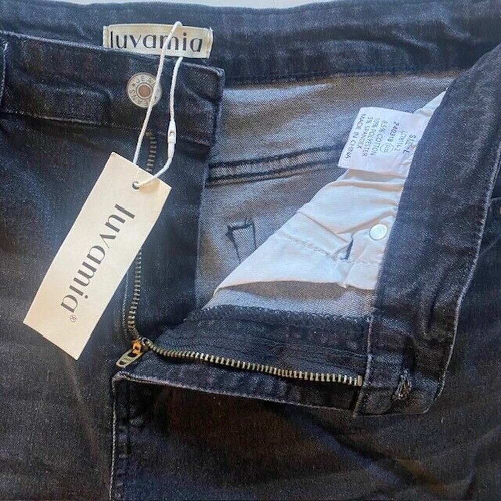 NEW Luvamia Womens Large Black Stretch Cuffed Denim Jean Shorts - Picture 3 of 5